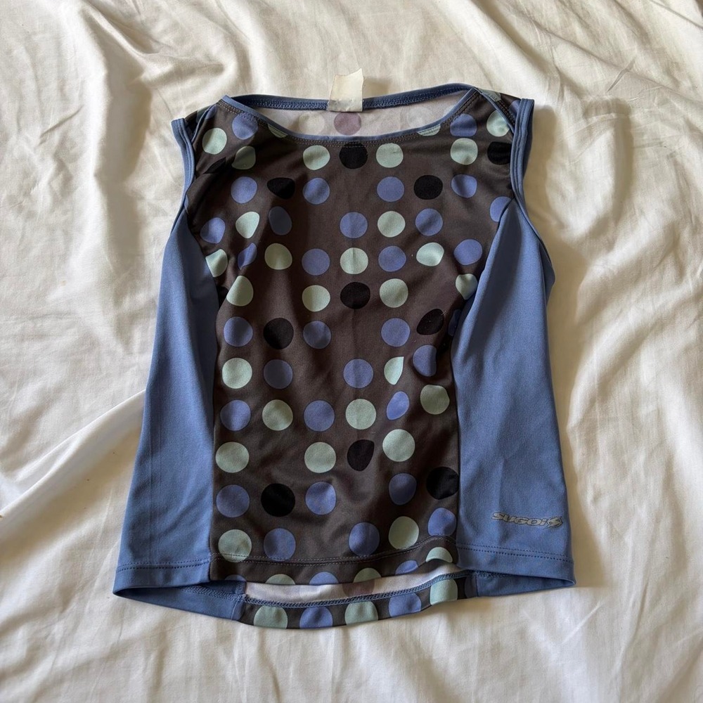 Sugoi blue and grey polka dot Y2K activewear top size Small vintage